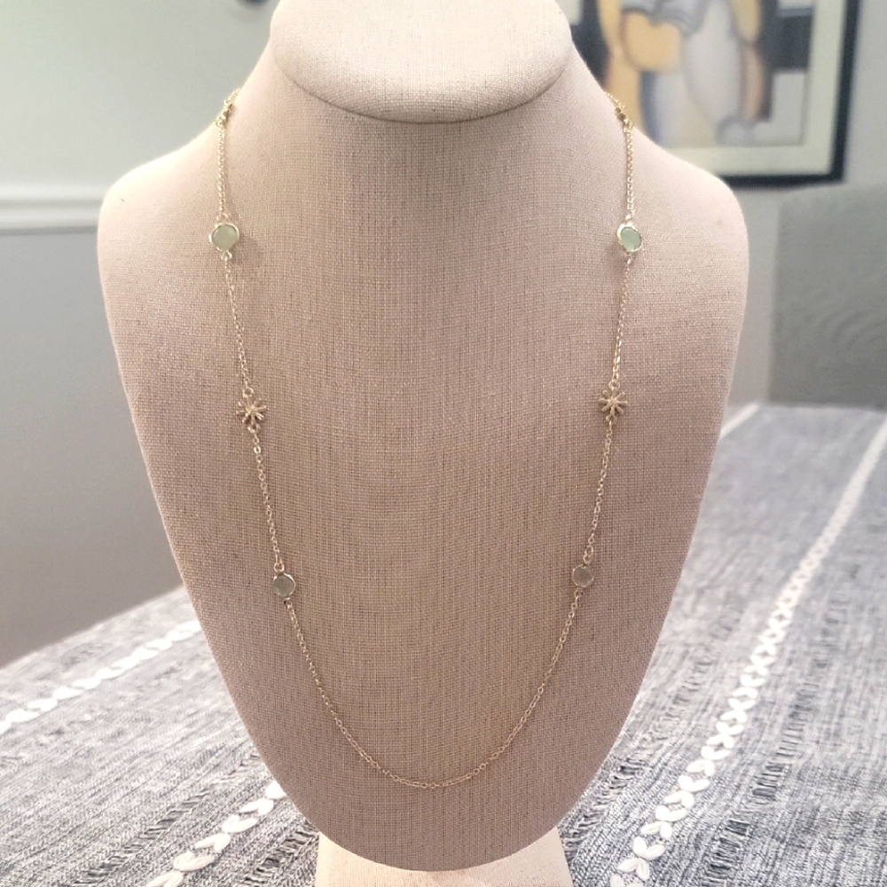 Lauren Conrad Elegant Gold Necklace with Green Accents 32"